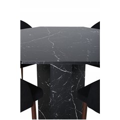 Marbs Round Dining Table , Black Black Glass Marble+Arch Dining Chair , Walnut Legs , Black Fabric_4