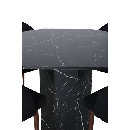 Marbs Round Dining Table , Black Black Glass Marble+Arch Dining Chair , Walnut Legs , Black Fabric_4