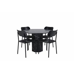 Marbs Round Dining Table , Black Black Glass Marble+Polly Dining Chair , Black Black_4