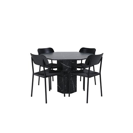 Marbs Round Dining Table , Black Black Glass Marble+Polly Dining Chair , Black Black_4