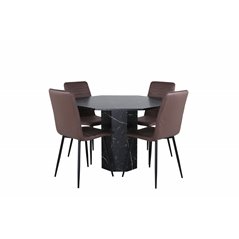 Marbs Round Dining Table , Black Black Glass Marble+Windu Lyx Chair , Black Brown Micro Fibre_4