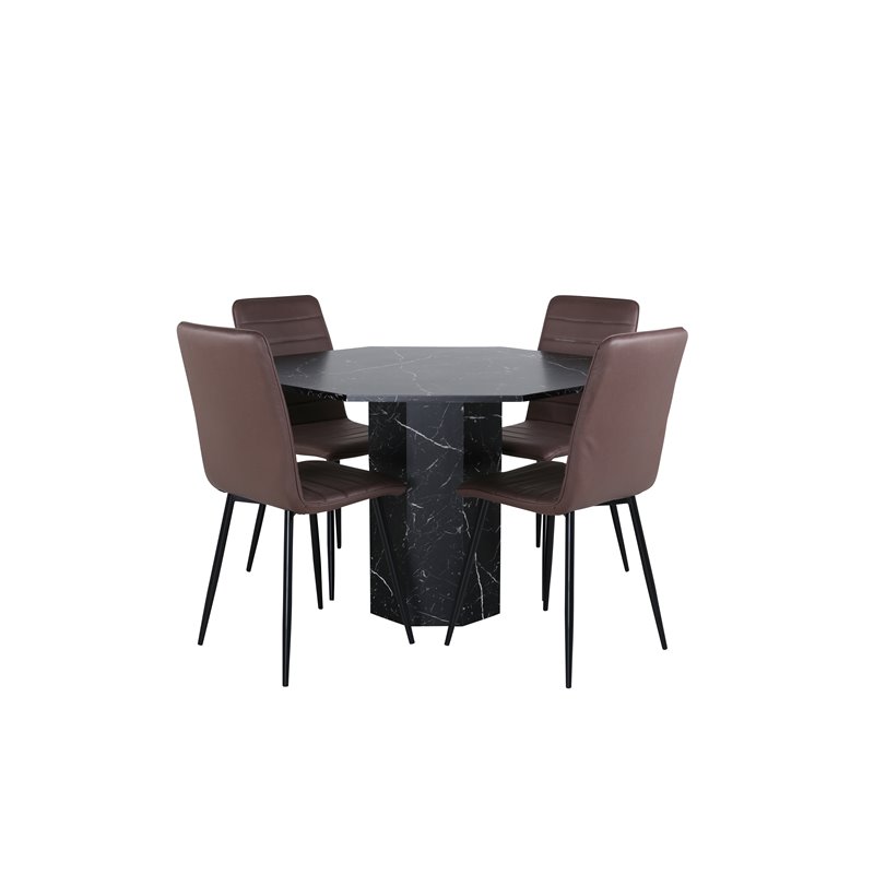 Marbs Round Dining Table , Black Black Glass Marble+Windu Lyx Chair , Black Brown Micro Fibre_4