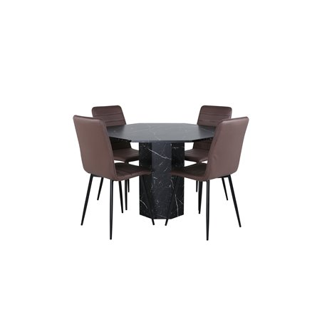 Marbs Round Dining Table , Black Black Glass Marble+Windu Lyx Chair , Black Brown Micro Fibre_4