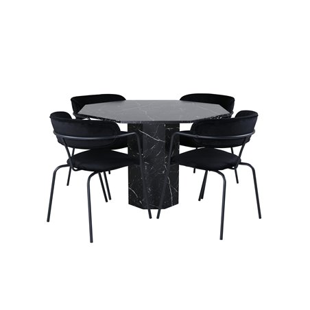 Marbs Round Dining Table , Black Black Glass Marble+Arrow armchair , Black Legs , Black Velvet_4