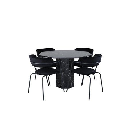 Marbs Round Dining Table , Black Black Glass Marble+Arrow armchair , Black Legs , Black Velvet_4