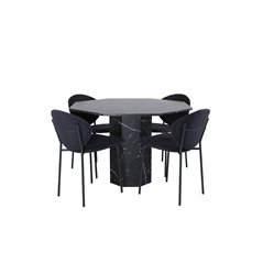 Marbs Round Dining Table , Black Black Glass Marble+Vault Dining Chair , Black Legs , Black Fabric_4