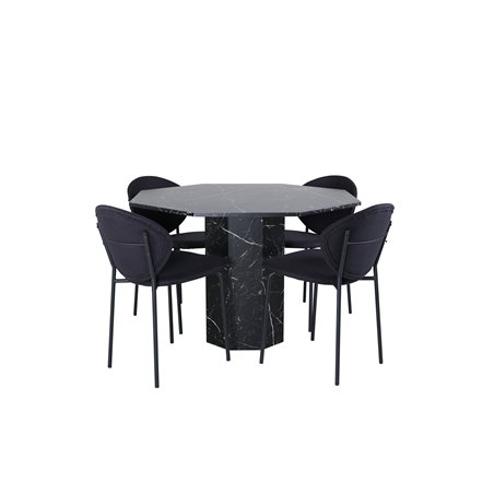 Marbs Round Dining Table , Black Black Glass Marble+Vault Dining Chair , Black Legs , Black Fabric_4