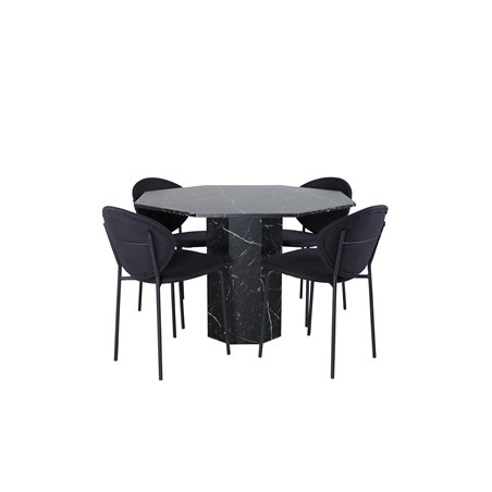 Marbs Round Dining Table , Black Black Glass Marble+Vault Dining Chair , Black Legs , Black Fabric_4