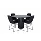 Marbs rundt spisebord, sort sort glas marmor + Muce spisestuestol, sorte ben, sort stof_4