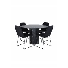 Marbs Round Dining Table , Black Black Glass Marble+Muce Dining Chair , Black Legs , Black Fabric_4