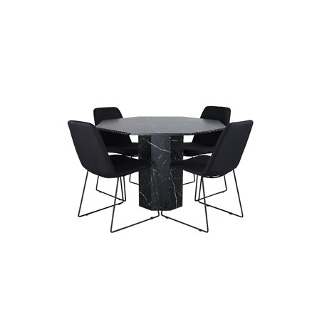 Marbs Round Dining Table , Black Black Glass Marble+Muce Dining Chair , Black Legs , Black Fabric_4