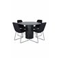 Marbs Round Dining Table , Black Black Glass Marble+Muce Dining Chair , Black Legs , Black Fabric_4