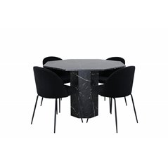 Marbs Round Dining Table , Black Black Glass Marble+Wrinkles Dining Chair , Black Legs , Black Velvet_4