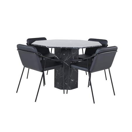 Marbs Round Dining Table - Black / Black Glass Marble+Tvist Chair - Black / Black PU_4