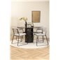 Marbs Round Dining Table - Black / Black Glass Marble+Kenth Chair - Black / Light Grey Velvet_4