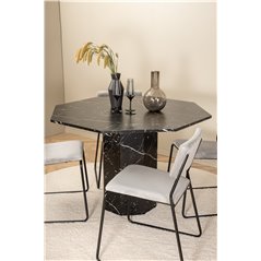 Marbs Round Dining Table - Black / Black Glass Marble+Kenth Chair - Black / Light Grey Velvet_4