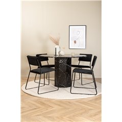 Marbs Round Dining Table - Black / Black Glass Marble+Kenth Chair - Black / Black Velvet_4