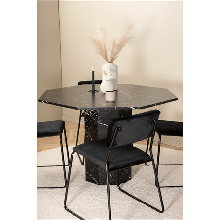 Marbs pyöreä ruokapöytä - musta / musta lasimarmori + Kenth tuoli - musta / musta Velvet_4