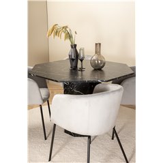 Marbs pyöreä ruokapöytä - musta / musta lasimarmori + Berit tuoli - musta / vaaleanharmaa Velvet_4