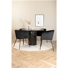 Marbs Round Dining Table - Black / Black Glass Marble+Berit Chair - Black / Black Velvet_4