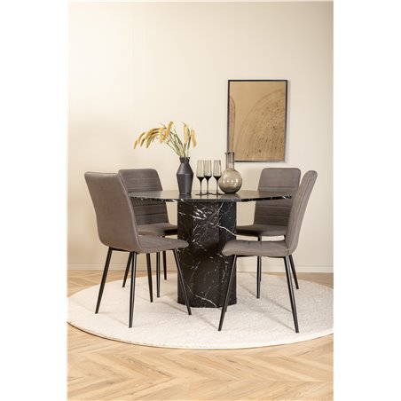 Marbs Round Dining Table - Black / Black Glass Marble+Windu Lyx Chair - Black / Grey Micro Fibre_4