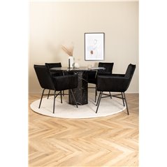 Marbs Round Dining Table - Black / Black Glass Marble+Pippi Chair - Black / Black Velvet_4