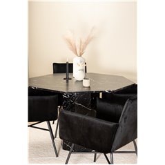 Marbs Round Dining Table - Black / Black Glass Marble+Pippi Chair - Black / Black Velvet_4