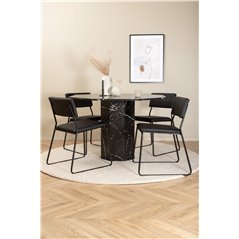 Marbs Round Dining Table - Black / Black Glass Marble+Kenth Chair - Black / Black PU_4