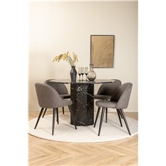 Marbs Round Dining Table - Black / Black Glass Marble+Velvet Stitches Chair - Black / Grey Micro Fibre_4