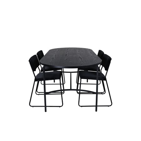 Skate Oval Dining Table , Black Black Veneer+Kenth Chair , Black Black Velvet_4