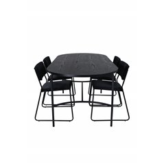 Skate Oval ruokapöytä, musta musta viilu + Kenth tuoli, musta musta sametti_4