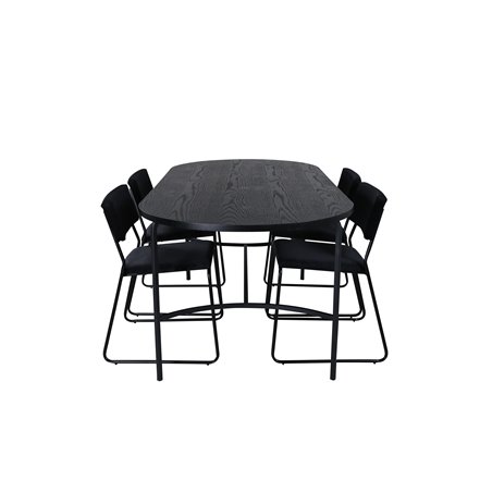 Skate Oval ruokapöytä, musta musta viilu + Kenth tuoli, musta musta sametti_4