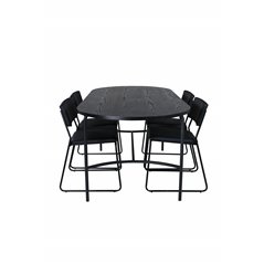 Skate Oval Dining Table , Black Black Veneer+Kenth Chair , Black Black PU_4