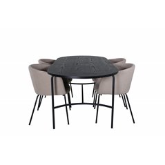 Skate Oval Dining Table , Black Black Veneer+Berit Chair , Black Beige Fabric (Polyester linen )_4