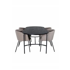 Skate Oval Dining Table , Black Black Veneer+Berit Chair , Black Beige Fabric (Polyester linen )_4