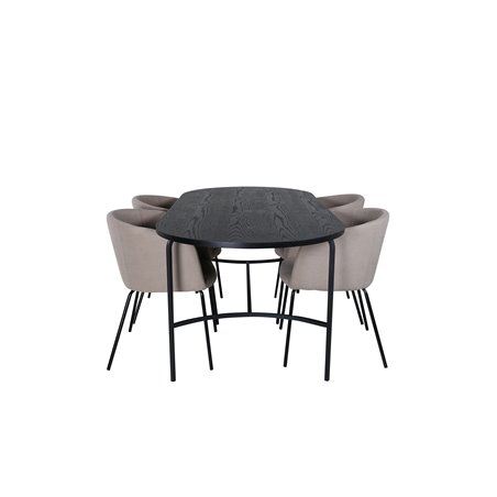 Skate Oval Dining Table , Black Black Veneer+Berit Chair , Black Beige Fabric (Polyester linen )_4