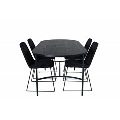 Skate Oval Dining Table , Black Black Veneer+Muce Dining Chair , Black Legs , Black Fabric_4
