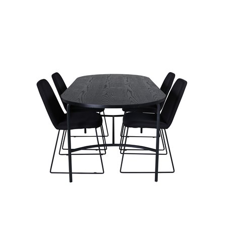 Skate Oval Dining Table , Black Black Veneer+Muce Dining Chair , Black Legs , Black Fabric_4