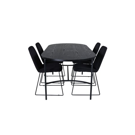 Skate Oval Dining Table , Black Black Veneer+Muce Dining Chair , Black Legs , Black Fabric_4