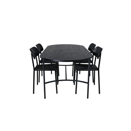 Skate Oval ruokapöytä, musta musta viilu + polly-ruokailutuoli, musta musta_4