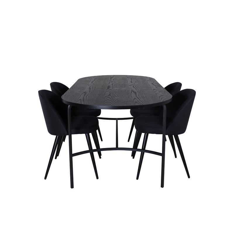 Skate Oval Dining Table , Black Black Veneer+Velvet Dining Chiar , Black legs, Black Fabric_4