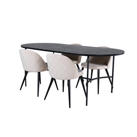 Skate Oval Dining Table - Black / Black Veneer+Velvet Stitches Chair - Black / Beige Velvet_4