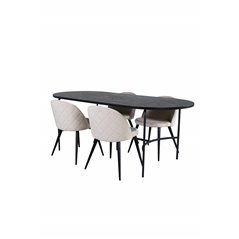 Skate Oval Dining Table - Black / Black Veneer+Velvet Stitches Chair - Black / Beige Velvet_4