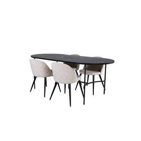 Skate Oval Dining Table - Black / Black Veneer+Velvet Stitches Chair - Black / Beige Velvet_4