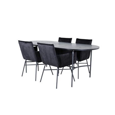 Skate Oval ruokapöytä - musta / musta viilu + Peppi tuoli - musta / musta Velvet_4
