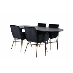 Skate Oval Dining Table - Black / Black Veneer+Pippi Chair - Distressed Copper / Black Velvet_4