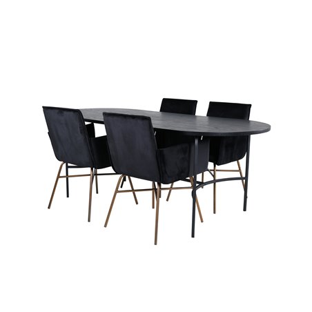 Skate Oval Dining Table - Black / Black Veneer+Pippi Chair - Distressed Copper / Black Velvet_4