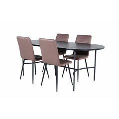 Skate Oval Dining Table - Black / Black Veneer+Windu Lyx Chair - Black / Brown Micro Fibre_4