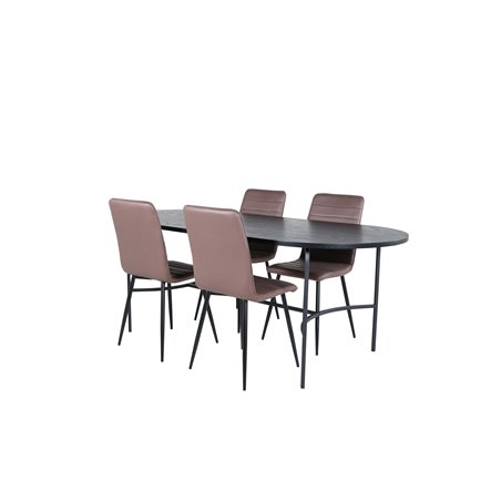 Skate Oval Dining Table - Black / Black Veneer+Windu Lyx Chair - Black / Brown Micro Fibre_4