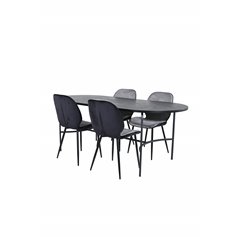 Skate Oval Dining Table - Black / Black Veneer+Emma Chair - Black / Black and Light Grey Black Velvet in Back Grey Velvet in fro